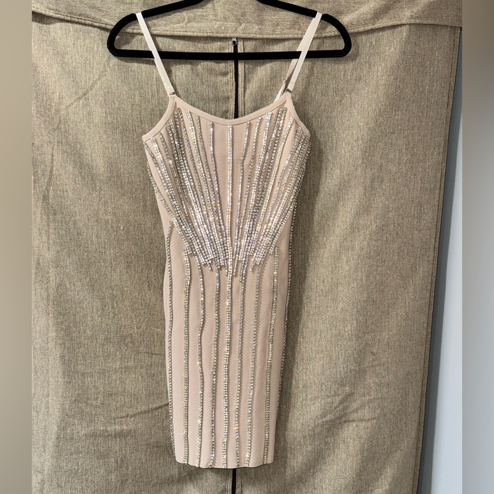 AKIRA Size S Baby Pink Bandage Sequin Mini Dress with adjustable straps